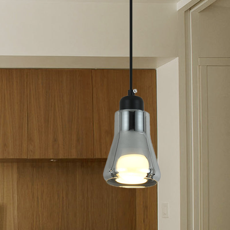 Smoke Gray Glass Pendant Light With Industrial Cone/Saucer Design For Bedroom