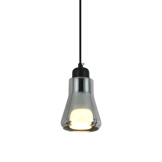 Smoke Gray Glass Pendant Light With Industrial Cone/Saucer Design For Bedroom