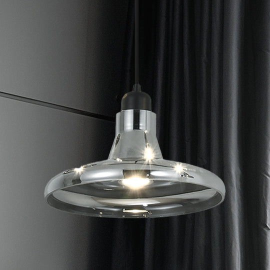 Smoke Gray Glass Pendant Light With Industrial Cone/Saucer Design For Bedroom