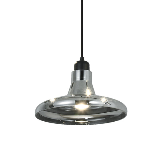 Smoke Gray Glass Pendant Light With Industrial Cone/Saucer Design For Bedroom