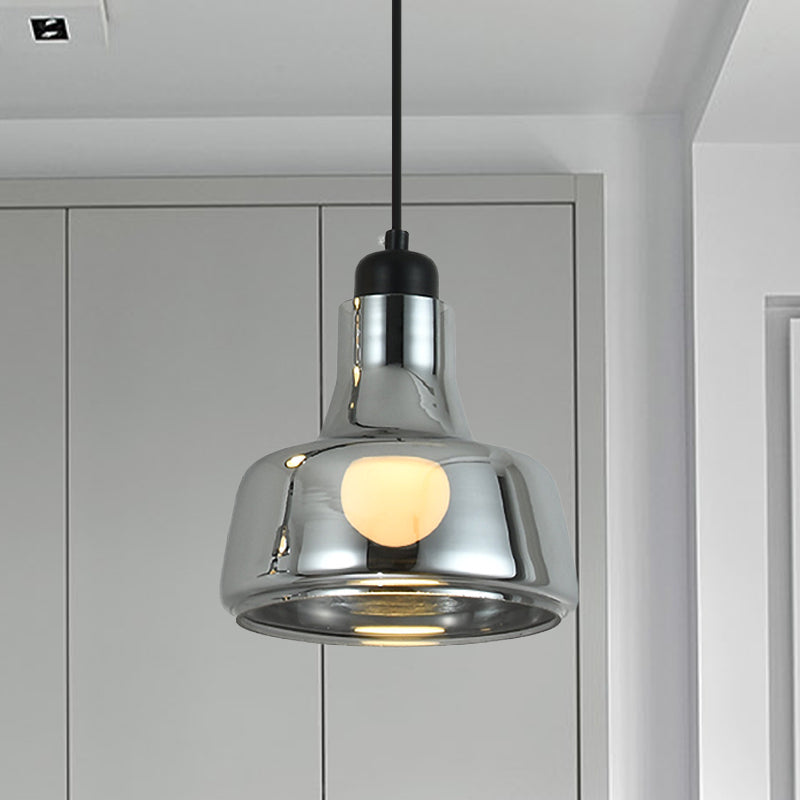 Smoke Gray Glass Pendant Light With Industrial Cone/Saucer Design For Bedroom