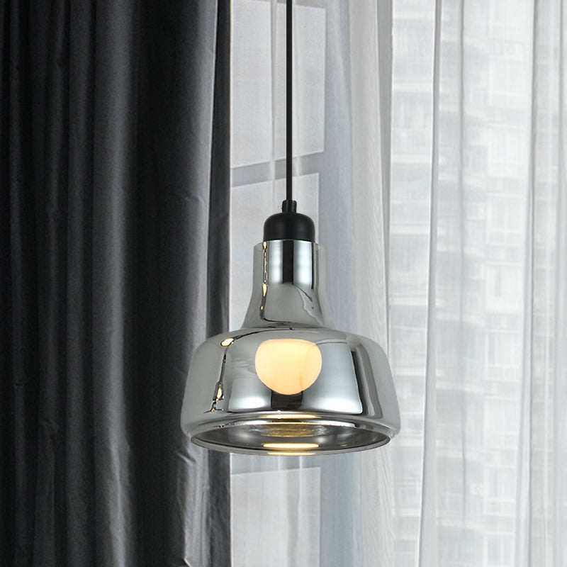 Smoke Gray Glass Pendant Light With Industrial Cone/Saucer Design For Bedroom / B