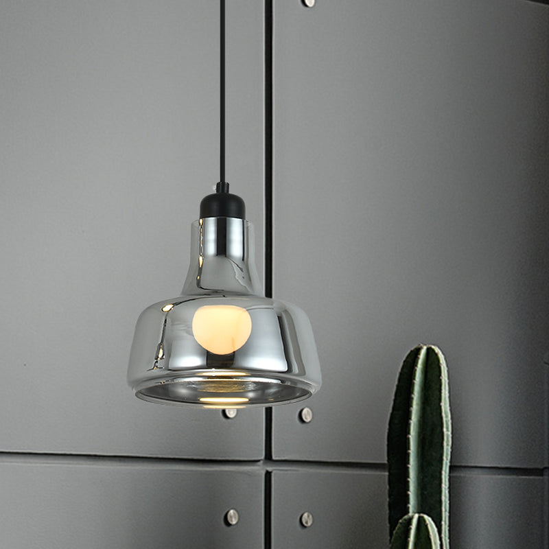 Smoke Gray Glass Pendant Light With Industrial Cone/Saucer Design For Bedroom