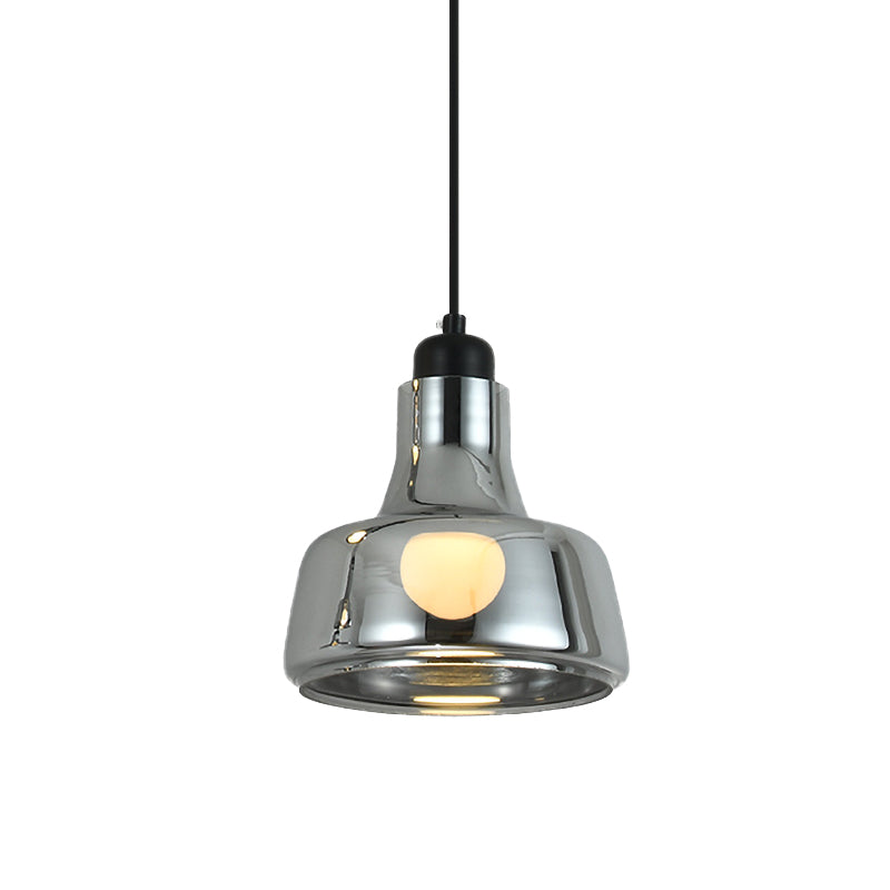 Smoke Gray Glass Pendant Light With Industrial Cone/Saucer Design For Bedroom