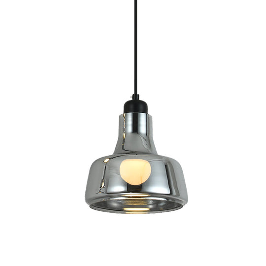 Smoke Gray Glass Pendant Light With Industrial Cone/Saucer Design For Bedroom