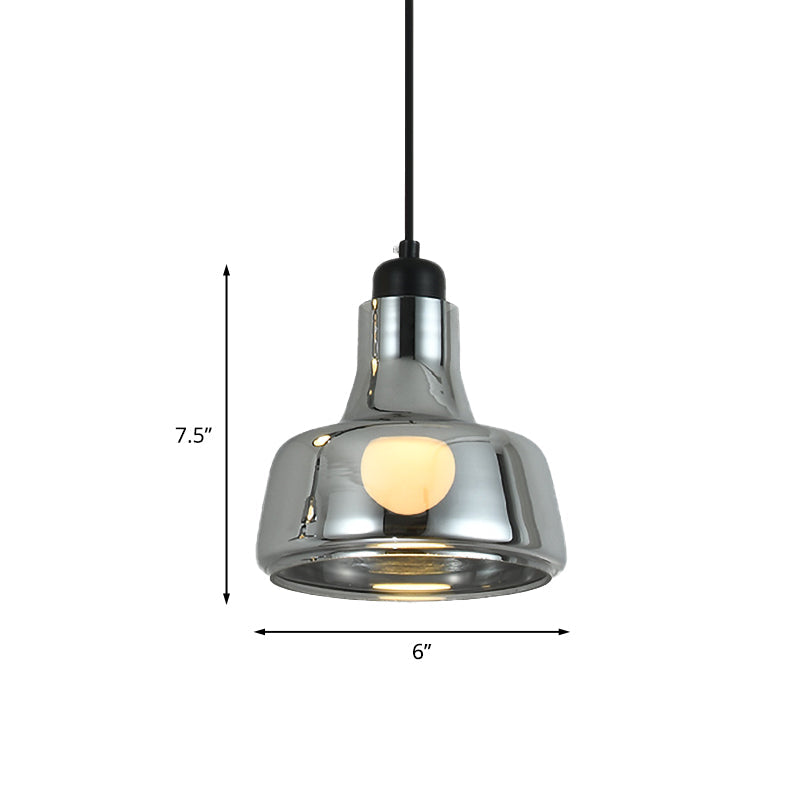 Smoke Gray Glass Pendant Light With Industrial Cone/Saucer Design For Bedroom