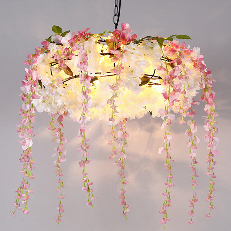 Vintage Iron Cage Chandelier with Cherry Blossom - Black, 3/5-Light for Restaurants