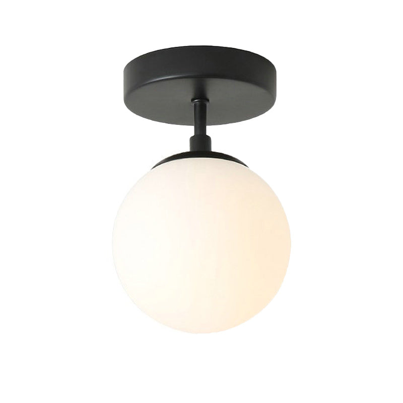 Simple Black Semi Flush Mount Ceiling Light with Milk Glass Shade - Ideal for Corridors and Hallways