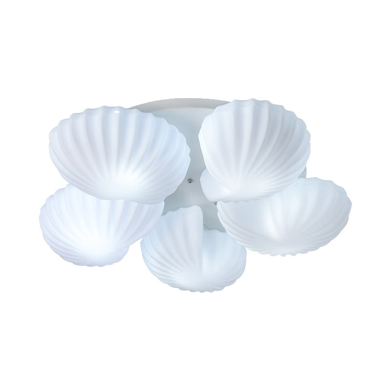 Modern Semi-Mount 5-Light Ceiling Lamp with Frosted White Glass and Shell Scallop Design