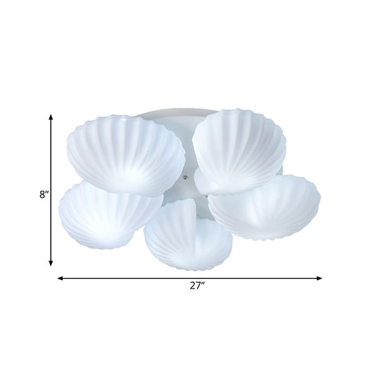 Modern Semi-Mount 5-Light Ceiling Lamp with Frosted White Glass and Shell Scallop Design