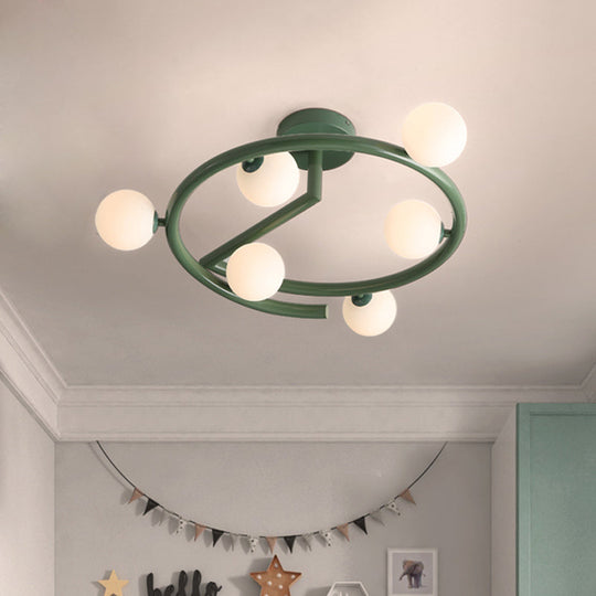 Green Swirled Arm Milk Glass Bubble Flush Light - Nordic 6 Heads Semi-Flush Ceiling Light