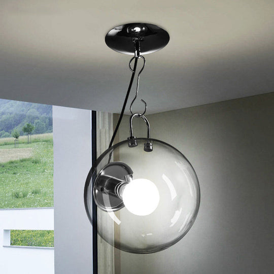 Minimalist Small Globe Clear Glass Flushmount Chrome Semi Flush Ceiling Light