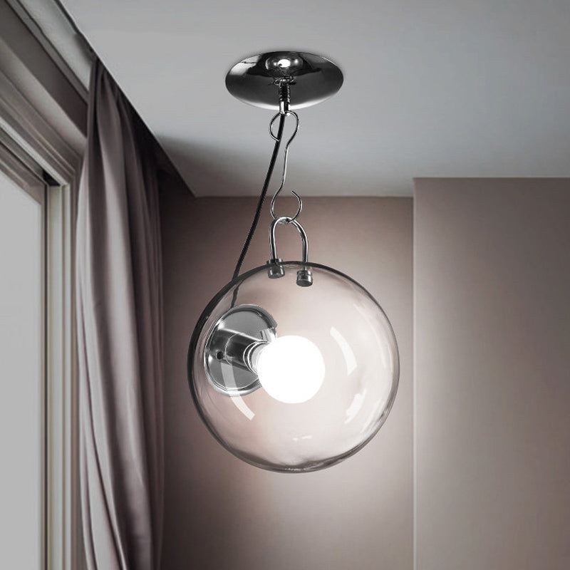 Minimalistic Single Chrome Semi Flush Mount Ceiling Light With Clear Glass Globe