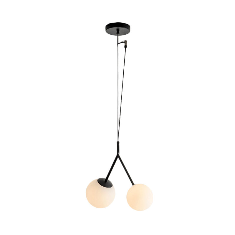 Minimalist White Glass Droplet Chandelier Pendant Light with Black Furcated Detail - 2 Lights