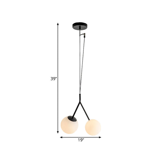 Minimalist White Glass Droplet Chandelier Pendant Light with Black Furcated Detail - 2 Lights