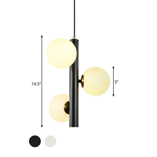 Contemporary Black/White Plumb Chandelier - Frosted Glass 3 Heads Ideal For Dining Table