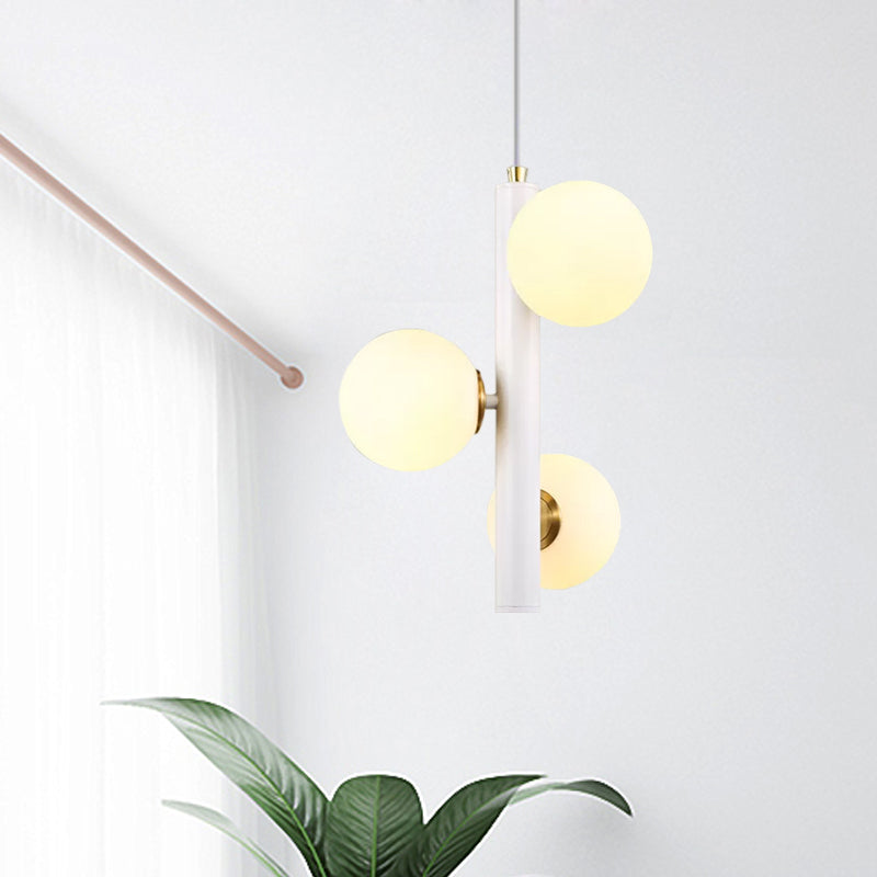 Contemporary Black/White Plumb Chandelier with 3 Frosted Glass Heads - Ceiling Pendant for Dining Table