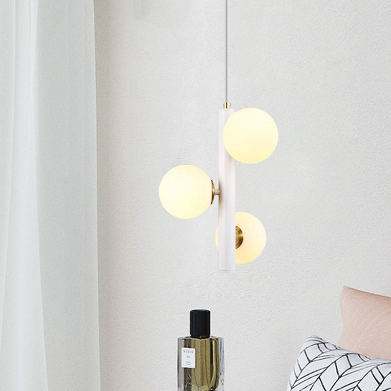 Contemporary Black/White Plumb Chandelier - Frosted Glass 3 Heads Ideal For Dining Table