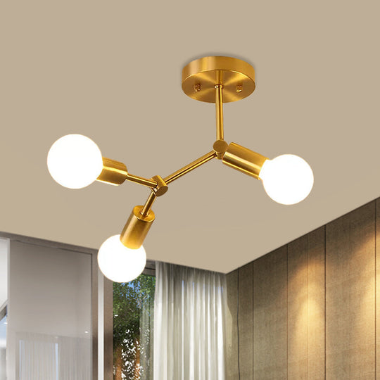 Postmodern Brass Flush Mount Lighting with Rotating Metal Molecule Design