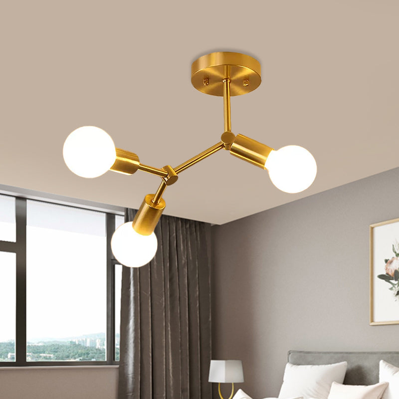 Postmodern Brass Flush Mount Lighting with Rotating Metal Molecule Design