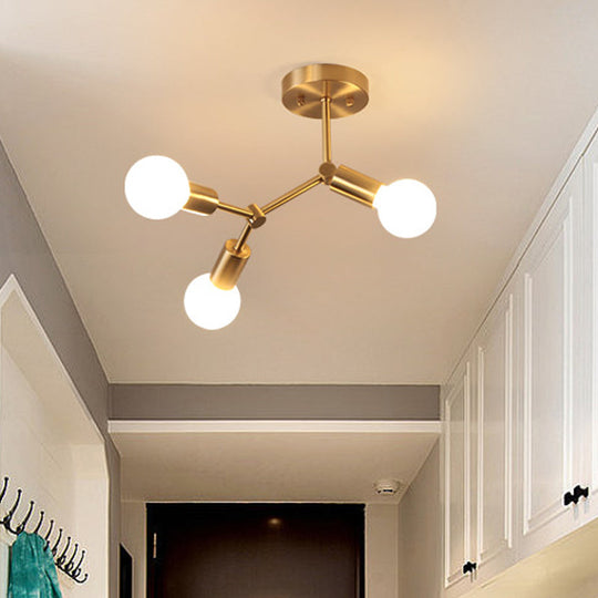 Postmodern Brass Flush Mount Lighting with Rotating Metal Molecule Design