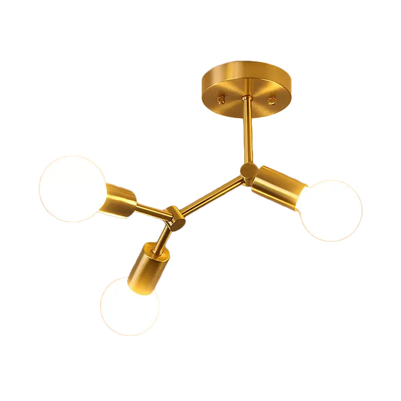 Postmodern Brass Flush Mount Lighting with Rotating Metal Molecule Design