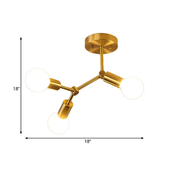 Postmodern Brass Flush Mount Lighting with Rotating Metal Molecule Design