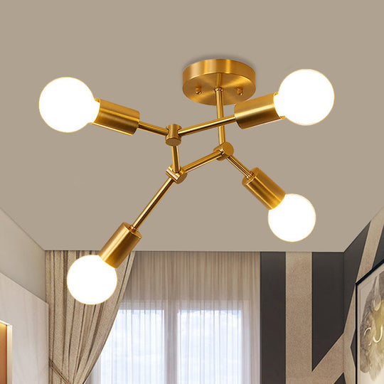 Postmodern Brass Flush Mount Lighting with Rotating Metal Molecule Design