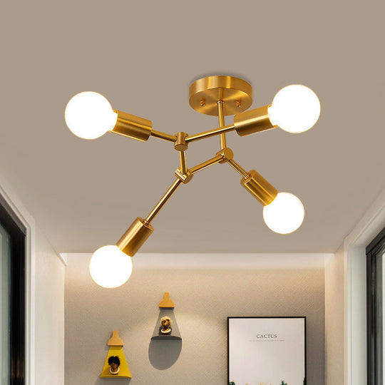 Postmodern Brass Flush Mount Lighting with Rotating Metal Molecule Design