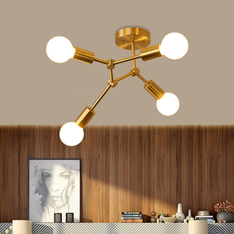 Postmodern Brass Flush Mount Lighting with Rotating Metal Molecule Design