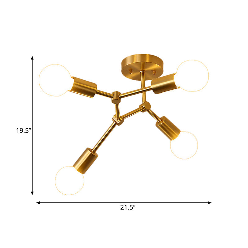 Postmodern Brass Flush Mount Lighting with Rotating Metal Molecule Design