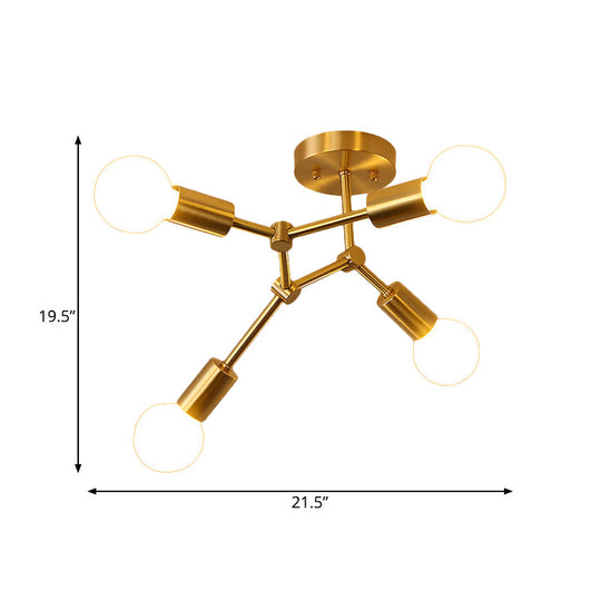 Postmodern Brass Flush Mount Lighting with Rotating Metal Molecule Design