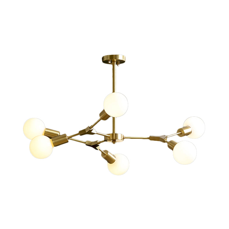 Rotatable Semi Flush Mount Ceiling Light With Brass Branches & Open Bulb Design - Modernistic 6-Head