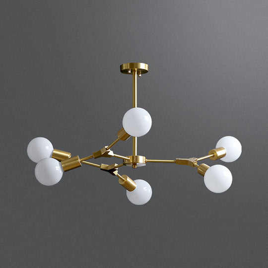 Rotatable Semi Flush Mount Ceiling Light With Brass Branches & Open Bulb Design - Modernistic 6-Head