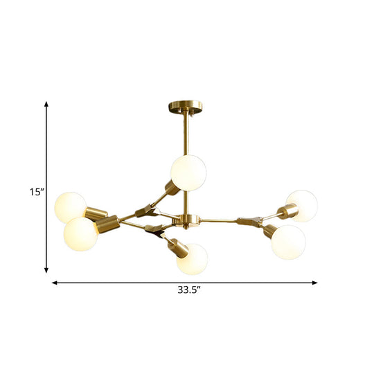 Rotatable Semi Flush Mount Ceiling Light With Brass Branches & Open Bulb Design - Modernistic 6-Head