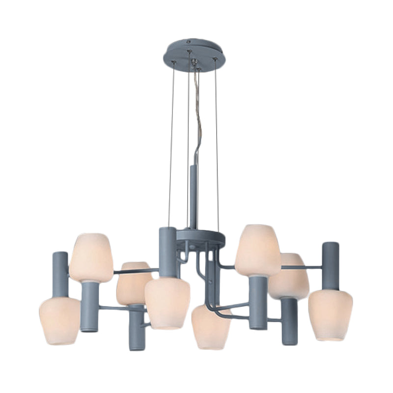 Macaron Pink/Yellow/Blue Lounge Chandelier with Milk Glass Shades - 8 Bulbs Hanging Lamp