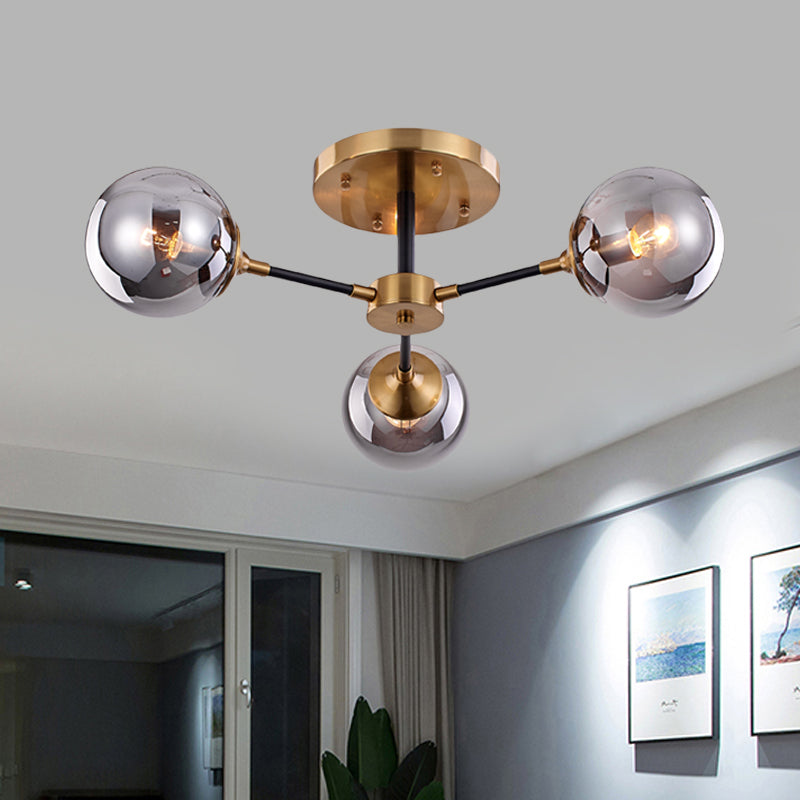 Modern Smoke Glass Semi Flush Mount Chandelier - Brass Black 3/6 Heads 3 / Gray