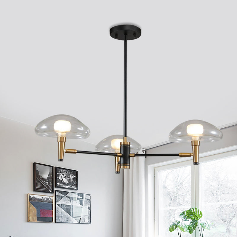 Contemporary Black And Gold Dining Room Chandelier With Clear Glass Shades