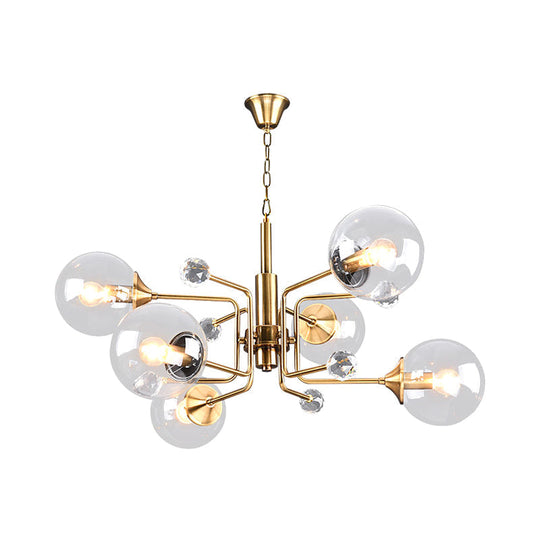 Modernist Clear Glass Globe Tiered Chandelier With Crystal Drape - 6 Bulbs Gold Lamp