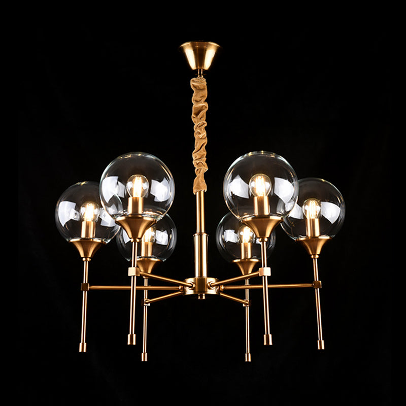 Retro Brass Burst Suspension Lamp - 6 Head Clear Glass Chandelier For Dining Table