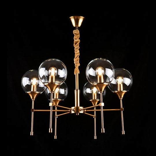 Retro Brass Burst Suspension Lamp - 6 Head Clear Glass Chandelier For Dining Table