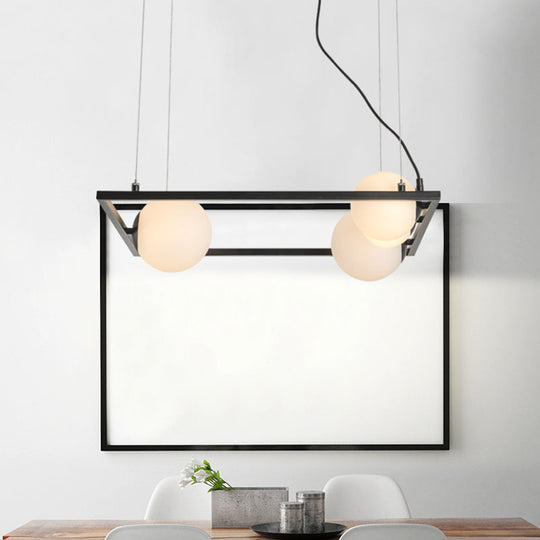 Modernist Bubble Kitchen Chandelier: Ivory Glass 4 Bulb Hanging Pendant With Black/White Square