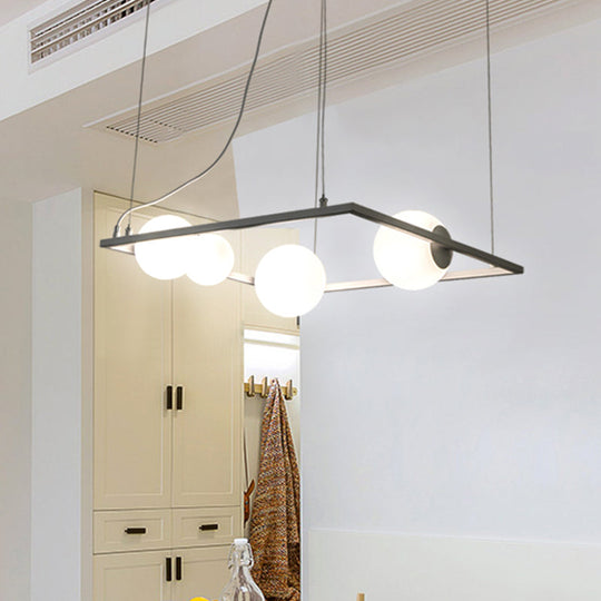 Modernist Bubble Kitchen Chandelier: Ivory Glass 4 Bulb Hanging Pendant With Black/White Square