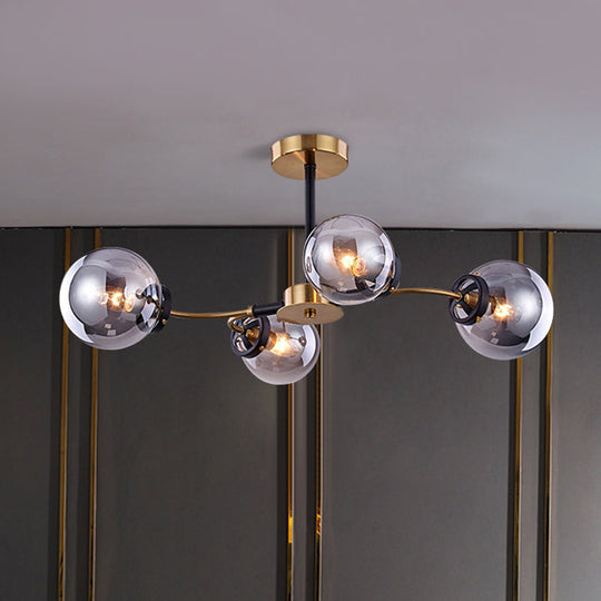 Mid Century Smoke Grey Glass Semi Flush Ceiling Light Fixture - 4 Bulbs for Bedroom Lighting