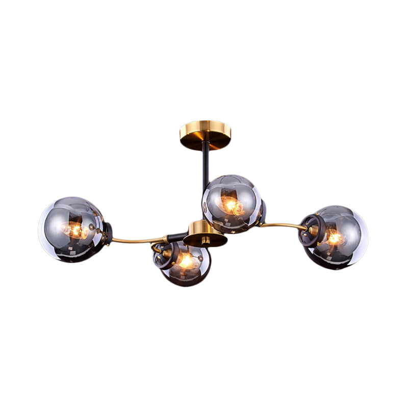 Mid Century Smoke Grey Glass Semi Flush Ceiling Light Fixture - 4 Bulbs for Bedroom Lighting