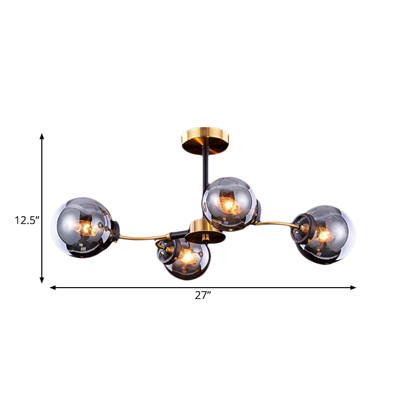 Mid Century Smoke Grey Glass Semi Flush Ceiling Light Fixture - 4 Bulbs for Bedroom Lighting