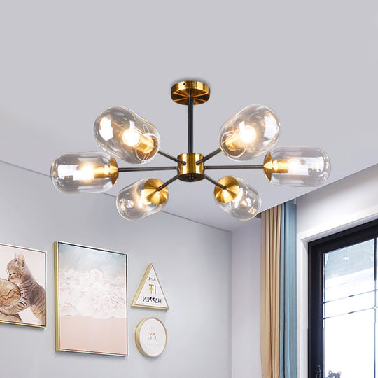 Sleek Postmodern 6-Light Glass Brass Ceiling Lamp for Dining Table