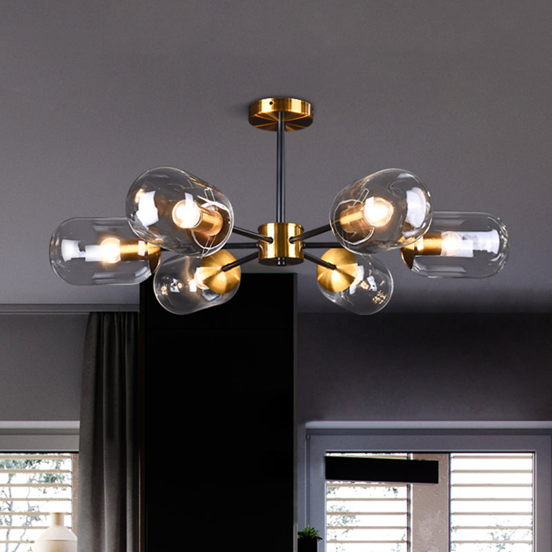 Sleek Postmodern 6-Light Glass Brass Ceiling Lamp for Dining Table