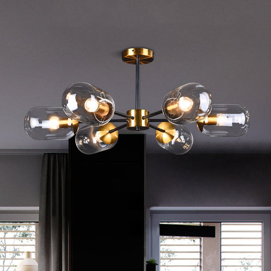 Sleek Postmodern 6-Light Glass Brass Ceiling Lamp For Dining Table