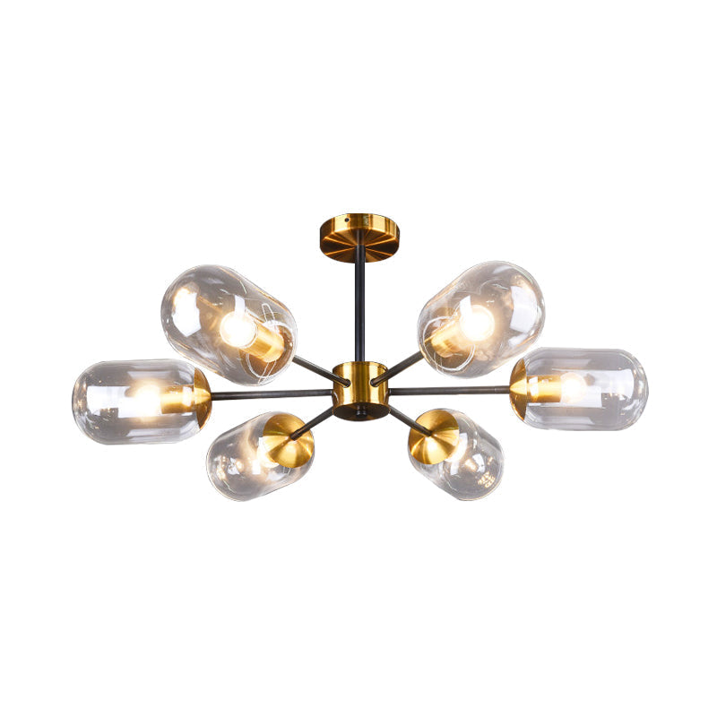 Sleek Postmodern 6-Light Glass Brass Ceiling Lamp for Dining Table